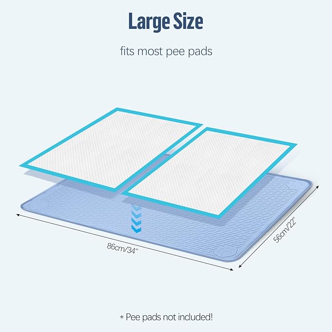 Pee Pad Holder for Dogs, 34" x 22" Silicone Pee Tray Mat Leak-Proof, High Edge, No Spill Pet Pad Holder for Puppy, Cat, Rabbit, Training Pads for Floor Protection, No Pee Pads (Blue)