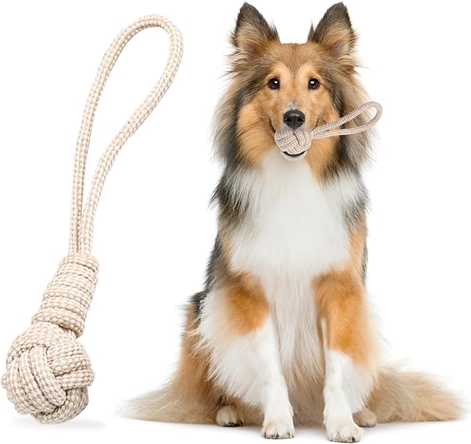 Dog Rope Tug of War Toys for Large, Medium and Small Dogs. 1 Pack Natural Cotton Toys for Teething.Flosses Teeth, Premium Beige Knot, Gum Stimulation for Teething Puppies.