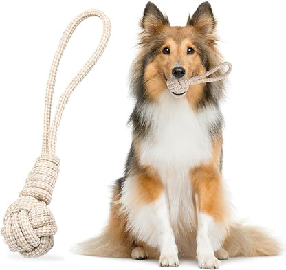 Dog Rope Tug of War Toys for Large, Medium and Small Dogs. 1 Pack Natural Cotton Toys for Teething.Flosses Teeth, Premium Beige Knot, Gum Stimulation for Teething Puppies.