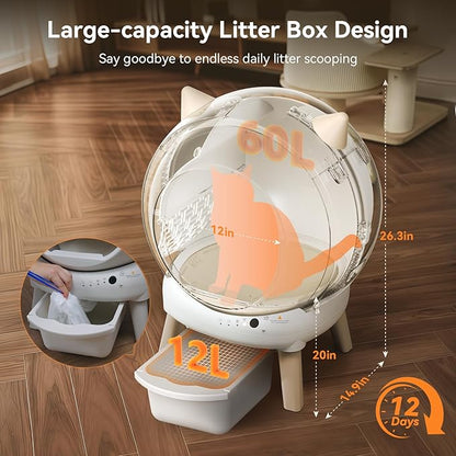 Self Cleaning Litter Box - E2 Automatic Cat Litter Box Smart Self Cleaning Robot for Cats, Double Safety Protection, App Control, 2 Roll Garbage Bags & Mat