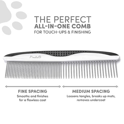 Poodle Pet Dog Combs for Grooming | 2 Pack | Stainless Steel Teeth Easily Remove Dirt | Proper Care Prevents Knots and Mats for Long and Short Haired Pets | Anti-Slip Comfort Grip Handle (Blue)