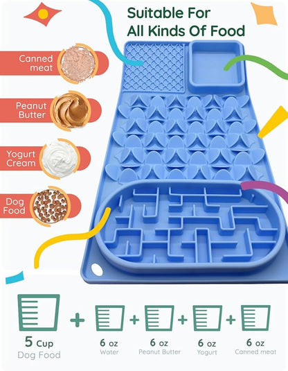 Slow Feeder Bowl for Large dog, Silicone Lick Mat & Snuffle Mat with Suction Cups - Interactive Puzzle Feeder to Slow Eating & Keep Busy, Reduce Vomiting & Relieve Boredom (21"x 11" Light Blue)