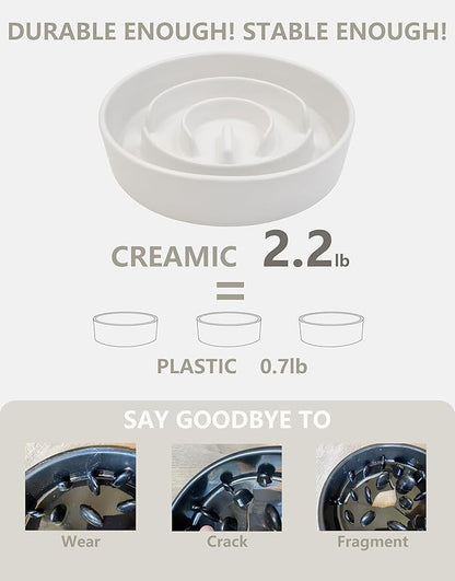Ceramic Slow Feeder Dog Bowls, 2.0 Cups Slow Feeder for Medium Dogs, Puzzle Maze Bowl to Slow Down Eating, 30oz, 8in, White