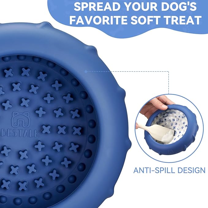 Dog Lick Bowl, Bestalk Wobbly Freeze Bowl Enrichment Feeder for Dogs, Anxiety Relief Lick Mat Puzzle Toy for Distraction, BPA Free Silicone, Dishwasher Safe(Dark Blue,S)
