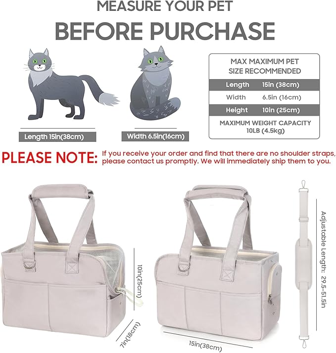 Dog Purse Carrier for Small Dogs & Puppies Up 10 Lbs, Soft Cotton Tote Pet Shoulder Bag with Pockets, Foldable & Washable Breathable Puppy Carrier for Yorkie, Chihuahua & Cats - Gray