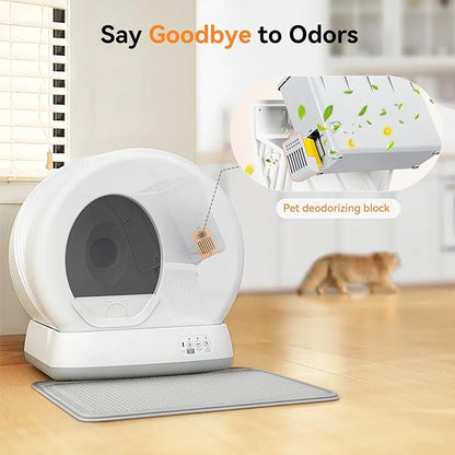 MeoWant Self Cleaning Cat Litter Box, Large Capacity Automatic Cat Litter Box with Integrated Safety Sensors, APP Control, Odor-Free for Multi Cats with Mat & Liner