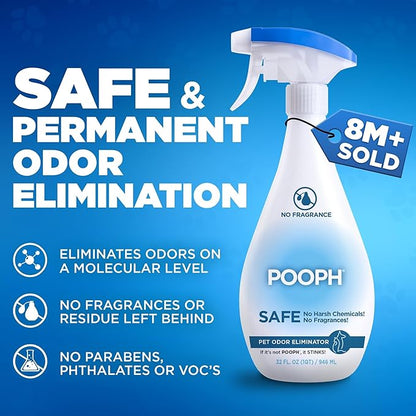 Pooph Pet Odor Eliminator, 32oz - Eliminates Odors at the Molecular Level, Dogs, Cats, Freshener, Eliminator, Urine, Poop, Pee, Deodorizer, Natures, Puppy, Fresh, Clean, Furniture, Potty