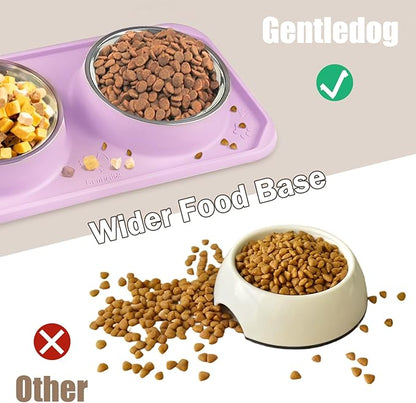 Cat Bowls for Food and Water, Upgrade Cat Food Bowls for Indoor Cats, Premium Removable Stainless Steel Double Bowls with Silicone Anti-Slip Pads, Water Bowl for Cats and Dog (Pink Purple)