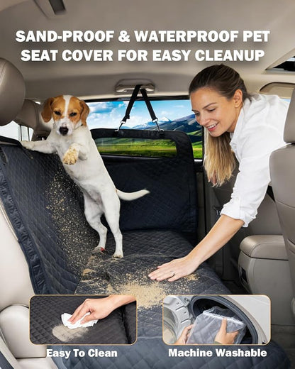 Dog Seat Cover For Back Seat- Heavy Duty Soft Bottom Car Hammock for Dog, With a Heightened Design Both Side,Fits Cars,Suv, and Mid-Size Trucks, Waterproof and Machine Washable,Black&Large Size.