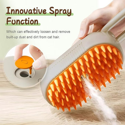 Pet Steam Groomer Brush, 2025 New 3 in 1 Steam Cat Steam Brush for Shedding & Grooming, Multifunctional Hair Removal Comb for Cats Dogs (Khaki＋White)