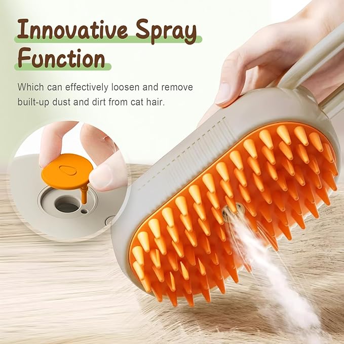 Pet Steam Groomer Brush, 2025 New 3 in 1 Steam Cat Steam Brush for Shedding & Grooming, Multifunctional Hair Removal Comb for Cats Dogs (Khaki)