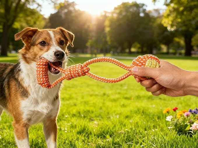 7 Pack Orange Yellow Braided Puppy Rope Toys, Durable Dog Chew Rope for Medium Large Dogs, Interactive Dog Rope Chew Toy for Chewing Tug of War Teeth Cleaning