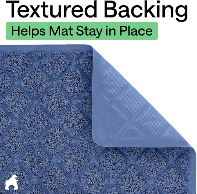 GORILLA GRIP Cat Litter Box Mat, 35x23, Cushioned Coil Mesh Litter Trapping Mats, Scatter Control Supplies for Less Mess, Phthalate Free, Ultra Deep Catch Grooves, Rinse or Vacuum to Clean, Navy Blue