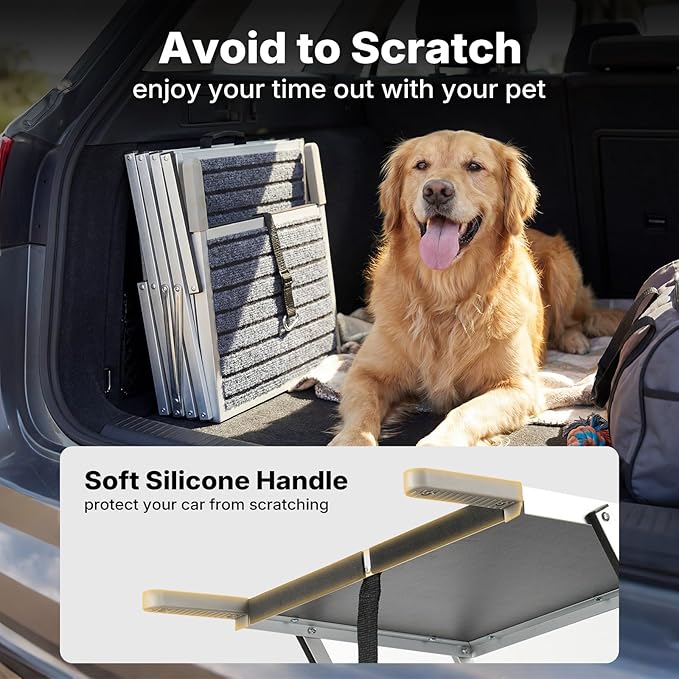 Veehoo Extra Wide Dog Steps for Car Truck SUV Foldable, 4 Steps Lightweight Aluminum Dog Stairs for Injured Senior Large Dogs 20" Wide, Folding Pet Ramp Ladder with Non Slip Surface, up to 170lbs
