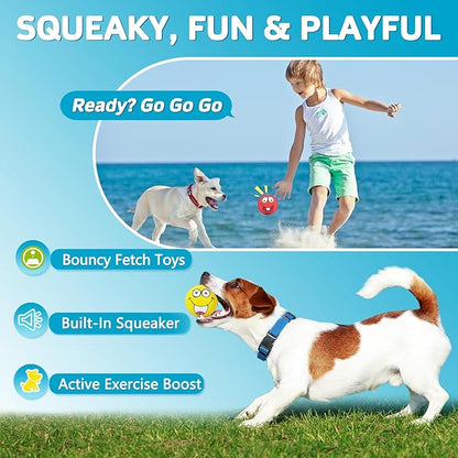 4 Pack 2.8" Smiley Face Squeaky Dog Toys Soft Dog Balls Latex Rubber Squeak Dog Toys for Small Medium Puppy Pet Dogs (Flat Ball)