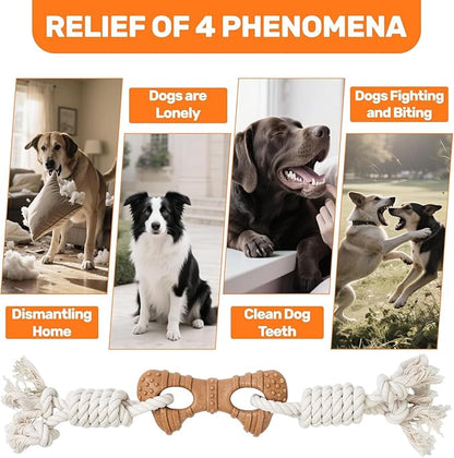 Dog Rope Toy for Aggressive Chewers, Tug and Teething Toy with Natural Cotton Rope and Wood-Plastic Bone, Durable Chew Toy for Medium to Large Dogs 20-60lb