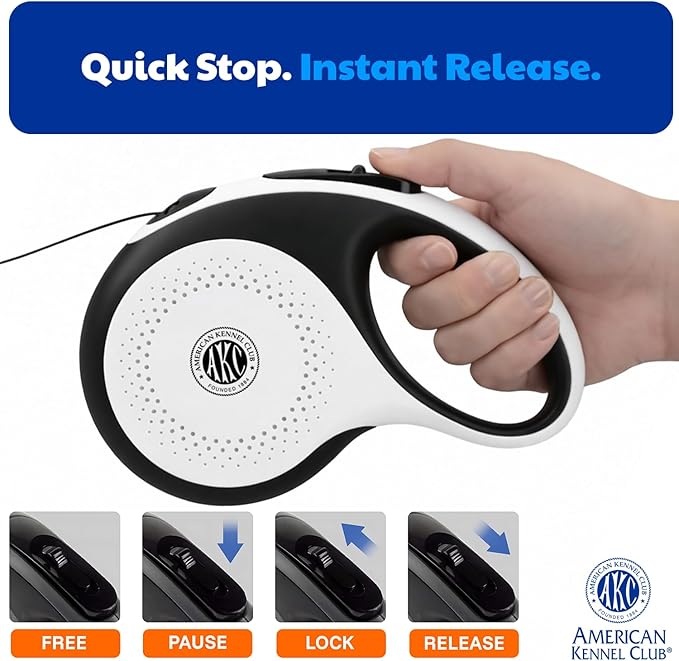 American Kennel Club Retractable Dog Leash, 16.4ft, Tangle-Free, Ergonomic Grip, One-Hand Brake, for Medium & Large Dogs up to 66