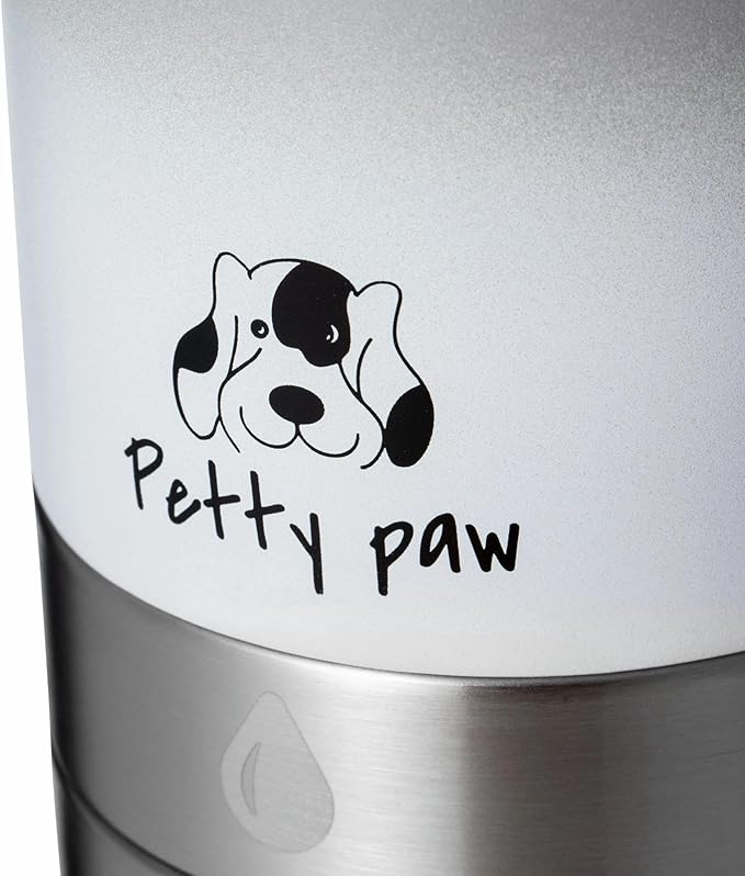 Petty Paw Dog Travel Water Bottle 32 oz Portable Stainless Steel Pet Water Bottle with Detachable Bowl for Dogs Leak Proof for Walking, Hiking, Camping