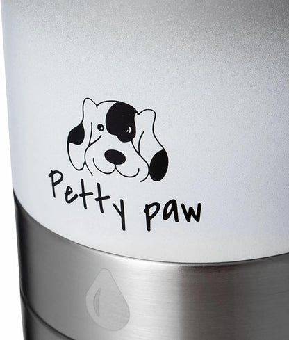 Petty Paw Dog Travel Water Bottle 32 oz Portable Stainless Steel Pet Water Bottle with Detachable Bowl for Dogs Leak Proof for Walking, Hiking, Camping
