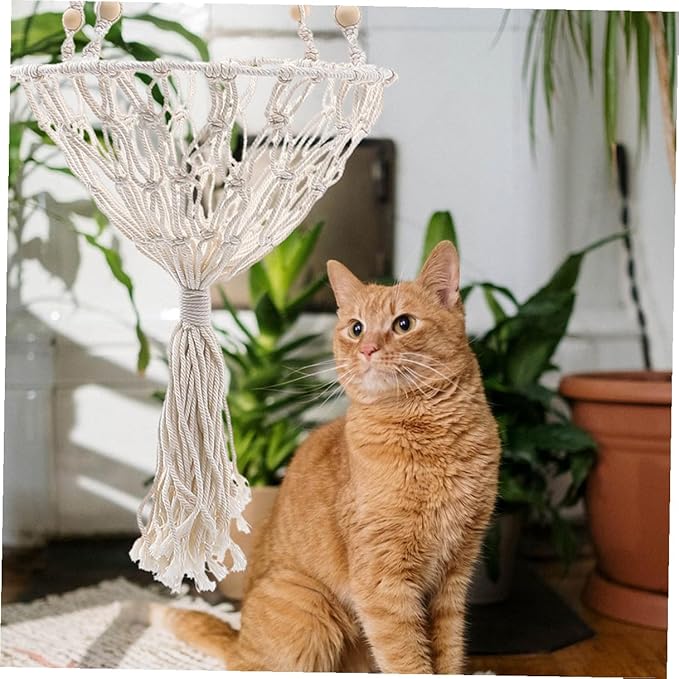BESPORTBLE Bohemian Woven Hanging Cat Hammock Sturdy 40cm Cat Nest for 20-30lbs Pets Indoor Hanging Bed Household Supply