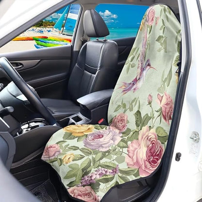 Coldinair Vintage Floral Waterproof Towel Car Seat Covers,Hummingbird Beach Sweat Car Seat Protector Front Seats Only Universal Fit for Trucks