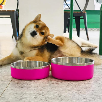 2 Pack Stainless Steel Dog Bowls, Outdoor Dog Water Bowl with Non Slip Rubber Bottom, Dishwasher Safe, Easy to Clean,40oz&64oz Pitaya