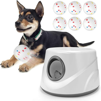 Automatic Ball Thrower for Dogs, Ball Launcher with 6 Pack 2.3" Dog Balls (Grey)