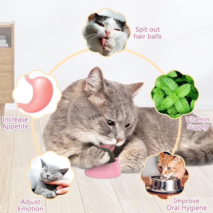 3 Pack Catnip Balls, Catnip Ball for Cats Wall, Edible Kitty Toys for Cats Lick, Safe Healthy Kitten Chew Toys, Teeth Cleaning Dental Cat Toys, Cat Wall Treats (1, Pink)