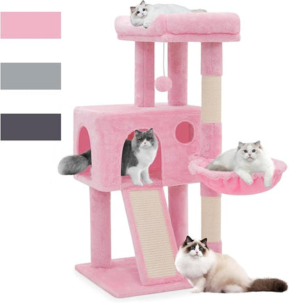 Magshion 36" Cat Tree Tower for Indoor Cats, Compact Multi-Level Cat Condo with Scratching Posts, Top Perch, Side Basket and Dangling Ball, Cat Climbing Tower for Kittens and Elderly Cats, Soft Pink