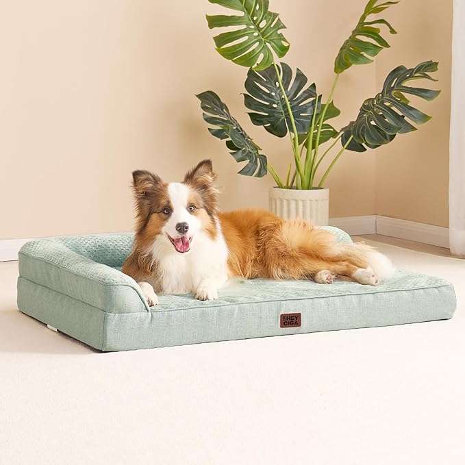 EHEYCIGA Memory Foam Dog Bed Large Size Dogs, Orthopedic Dog Bed Large with Washable Removable Cover, Waterproof Pet Sofa Couch with Nonskid Bottom, 36x27x6, Greyish Green