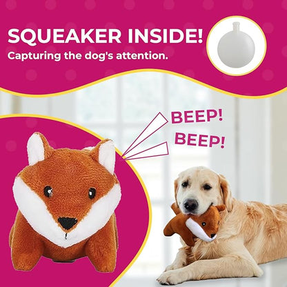 Fox in Tree Hide and Seek Dog Toy for Small and Medium Size Dogs, Plush Fox Inside Trunk Dog Toy with Squeaker, Interactive Burrow Toy (Tree with Fox, Medium)