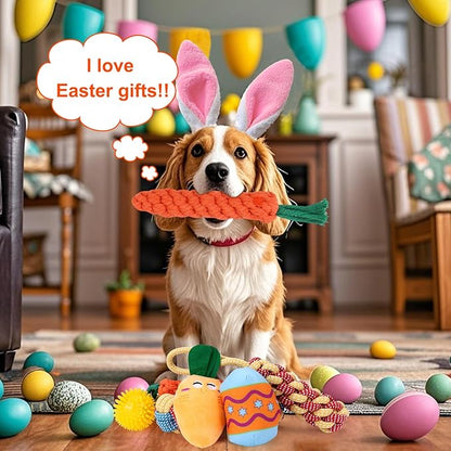 BABORUI 9PCS Easter Dog Toys Set - Interactive Dog Chew Rope Toys & Squeaky Dogs Toys & Dogs Easter Outfit, Dog Easter Toys Gift for Puppy/Small/Medium/Large