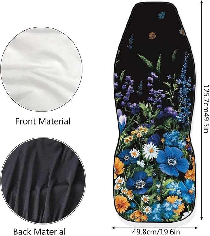 Sunflowers Daisy Car Seat Covers Front Seats Only for Women Blue Flowers Front Bucket Seat Accessory Interior Decoration Universal Fit for Most Vehicles