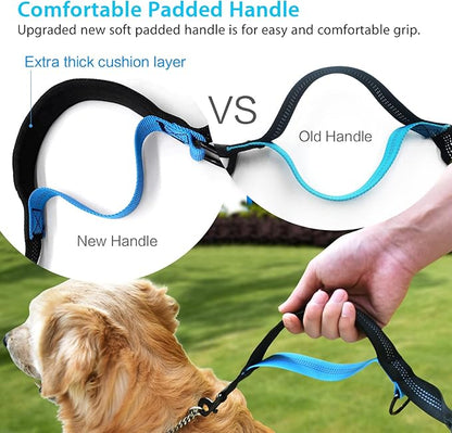 Hands Free Dog Running Leash with Adjustable Waist Belt, Dual Handle Elastic Bungees Retractable Rope for Small and Medium Dogs, Reflective Stitches for Walking Hiking Biking (Medium, 8-25lb)