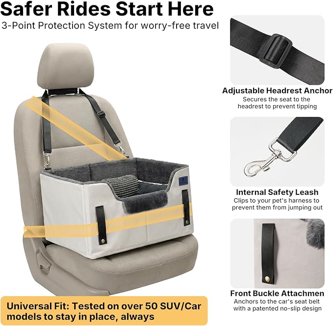 Veehoo 2-in-1 Dog Booster Car Seat & Pet Bed for Small Medium Dogs up to 50lbs, Foldable Travel Car Seat with Safety Leash, Non-Slip Removable Washable Cover