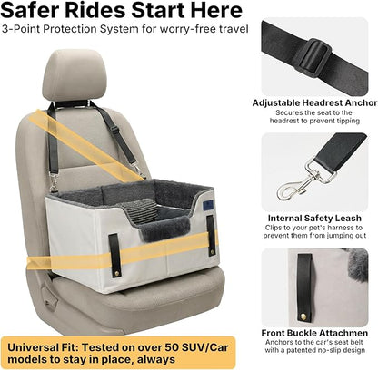 Veehoo 2-in-1 Dog Booster Car Seat & Pet Bed for Small Medium Dogs up to 50lbs, Foldable Travel Car Seat with Safety Leash, Non-Slip Removable Washable Cover