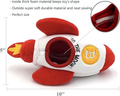 MODERN WAVE - Squeaky Plush Dog Toy Bitcoin Crypto - Interactive Hide and Seek Squirrel Type Puzzle Toy for Dogs, Small - Medium Size (Rocket and Coins)