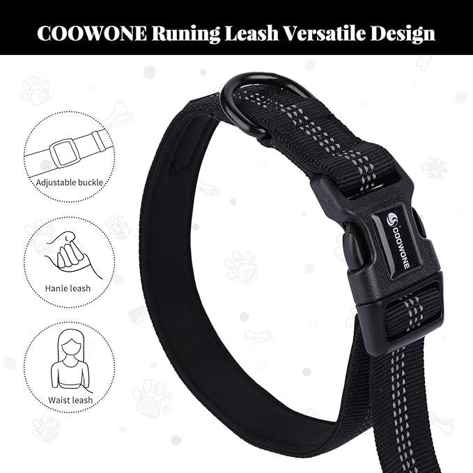 Heavy Duty Multifunctional Adjustable Hands Free Dog Leash - Durable Reflective Stitches, Car Safety Buckle Waist Leash for Dog Walking, Running, Hiking - 5-7FT