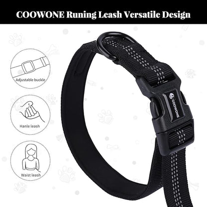 Heavy Duty Multifunctional Adjustable Hands Free Dog Leash - Durable Reflective Stitches, Car Safety Buckle Waist Leash for Dog Walking, Running, Hiking - 5-7FT