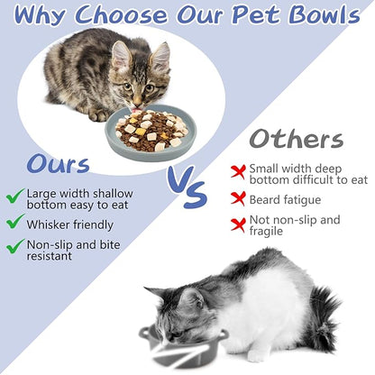 Fhiny 2 PCS Silicone Cat Food Bowls Shallow Dog Bowl 7" Non-Slip Pet Feeding Dishes for Dry and Wet Food Whisker Fatigue Cat Plates for Kitten Puppy and Small Pets (Gray)
