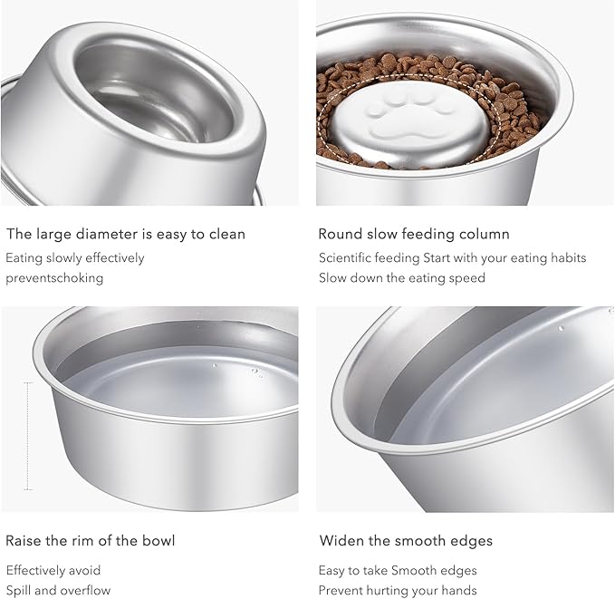 Premium Stainless Steel Pet Bowls with Cute Paw Design, Non-Slip Dog & Cat Food Water Bowls, Durable & Easy-to-Clean Feeding Dishes for Small/Medium Pets, Set of 2 pet-Bowls, Raised-pet-Bowls