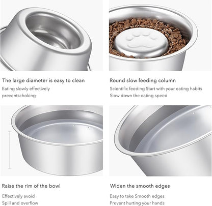 Premium Stainless Steel Pet Bowls with Cute Paw Design, Non-Slip Dog & Cat Food Water Bowls, Durable & Easy-to-Clean Feeding Dishes for Small/Medium Pets, Set of 2 pet-Bowls, Raised-pet-Bowls