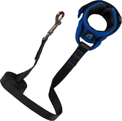 Gooby Soft Mesh Wrist Band Surfer Leash - Blue, 6 FT - Comfortable Hands Free Leash with Elastic Band for Small, Medium and Large Dogs