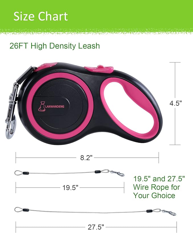 26FT Heavy Duty Retractable Dog Leash with 2 Chew Proof Wire Ropes, 360° Tangle-Free Double Dog leashes with Anti-Slip Handle for Small/Medium/Large Dogs