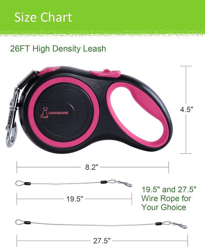 26FT Heavy Duty Retractable Dog Leash with 2 Chew Proof Wire Ropes, 360° Tangle-Free Double Dog leashes with Anti-Slip Handle for Small/Medium/Large Dogs