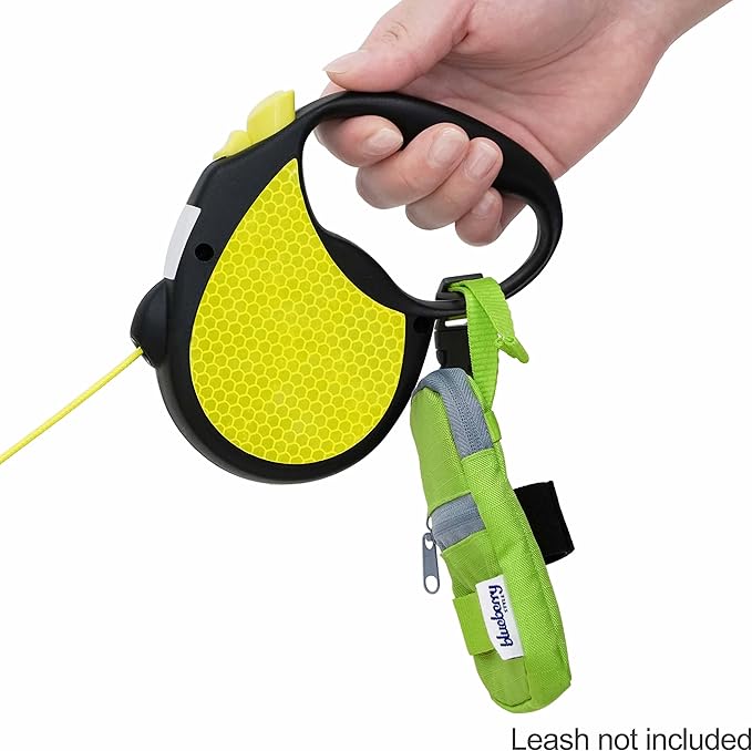 Blueberry Style Neon Green Dog Waste Bag Dispenser, Dog Poop Bag Holder Leash Attachment, Includes 1 Roll of Free Poop Bags