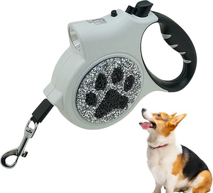 Led Retractable Dog Leash – 16ft Leash with Handcrafted Sparkle Detail Tangle-Free One-Hand Brake Soft Grip Handle for Small & Medium Dogs Up to 77lbs (DL-White)
