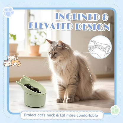 2 Pack Silicone Cat Slow Feeder, Elevated Slow Feeder Cat Bowl for Dry and Wet Food, Tilted Design with Non Slip Base, Adjustable Angle for Pet(Green and Blue)