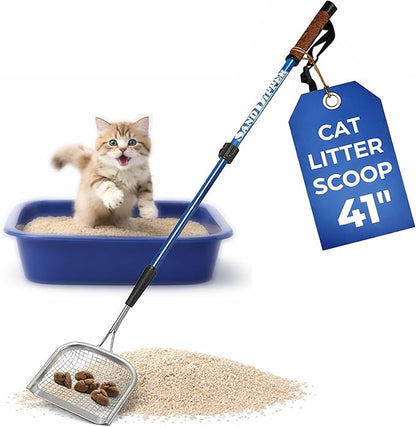 Sand Dipper Metal Cat Litter Scoop – Long Handle Cat Poop Scooper for Litter Box (41”), Heavy-Duty Stainless Steel Kitty Litter Scoop (Mid-Adjustable)