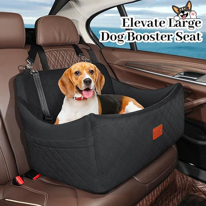 Wooaidagg Dog Car Seat for Medium & Large Dogs Up to 55lbs, Memory Foam Cushion, Washable Cover, Safety Straps & Non-Slip Bottom(Black,Large)